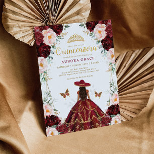 Invitation Burgundy Blush Quinceañera Charro robe Mis Quince