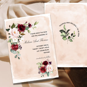 Invitation Burgundy Blush Rose Enregistrer La Date Annonce