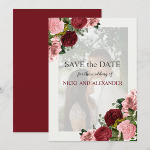 Invitation Burgundy Blush Rose Floral Mariage Date de sauvega