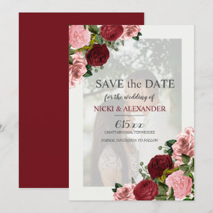 Invitation Burgundy Blush Rose Floral Mariage Date de sauvega