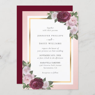 Invitation Burgundy Blush Rose or Mariage Floral