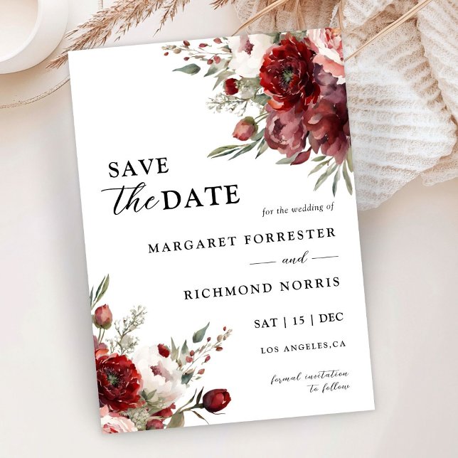 Invitation Burgundy Blush Rose Rustique Floral Enregistrer La (Créateur téléchargé)
