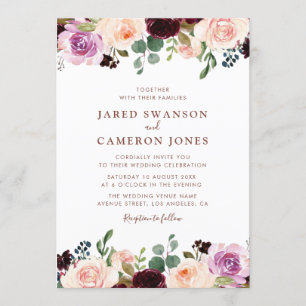 Invitation burgundy blush & violet automne mariage floral