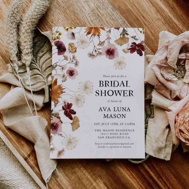 Invitation Burgundy Boho Automne Floral Bridal Show Invitatio (Créateur téléchargé)