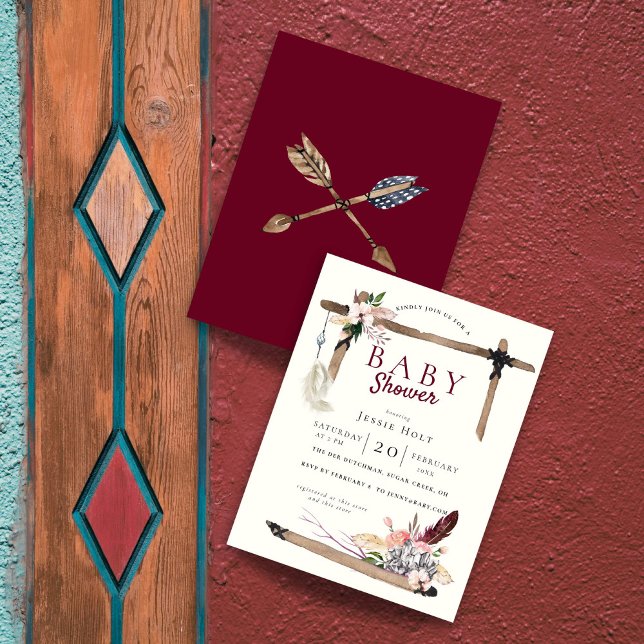 Invitation Burgundy Boho BabyDouche (Southwestern themed baby shower is sure to be a hoot.)