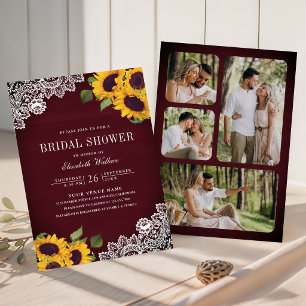 Invitation Burgundy Bois Dentelle Tournesol Photo Enterrement
