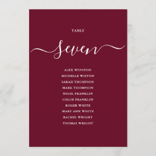 Invitation Burgundy Chic Script Tableau Numéro de siège
