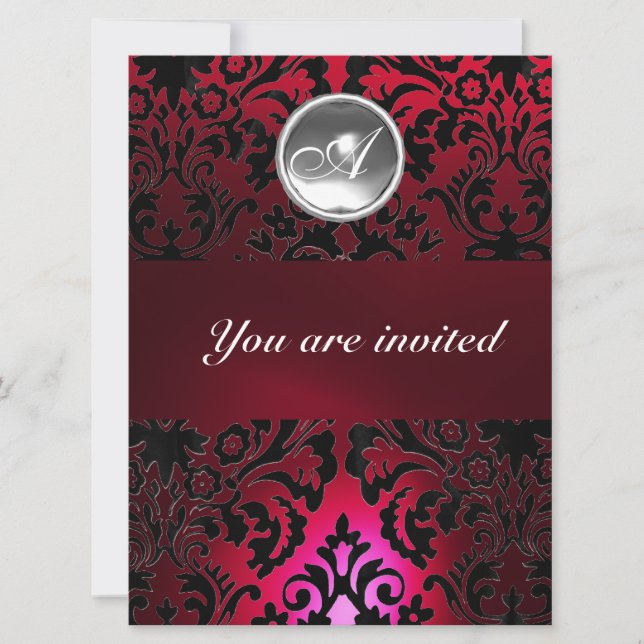 INVITATION BURGUNDY DAMASK GEMME NOIR & ROUGE MONOGRAMME (Devant)
