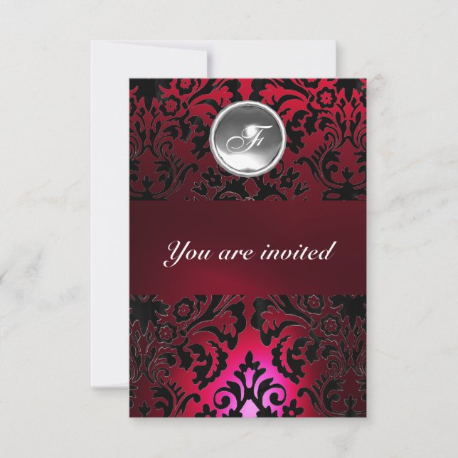INVITATION BURGUNDY DAMASK GEMME NOIR & ROUGE MONOGRAMME (Devant)