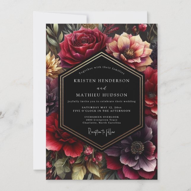Invitation Burgundy Dark Bloom Wedding (Devant)