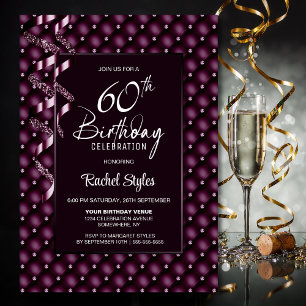 Invitation Burgundy Diamond Motif 60e fête d'anniversaire