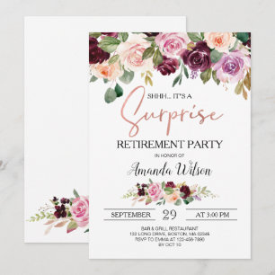 Invitation Burgundy Élégant Script Surprise Retraite Party