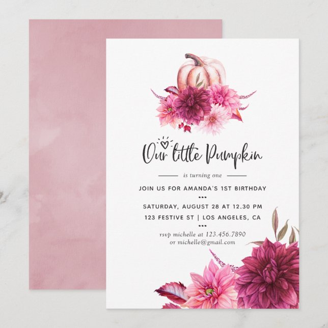 Invitation Burgundy et Blush Automne Automne Citrouille Anniv (Devant / Derrière)