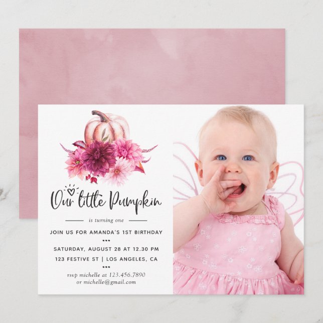 Invitation Burgundy et Blush Automne Automne Citrouille Anniv (Devant / Derrière)