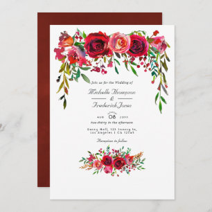 Invitation Burgundy et Blush Floral QR Code RSVP Mariage