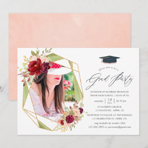 Invitation Burgundy et Blush Geometry Graduation Party
