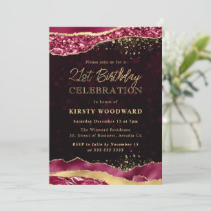 Invitation Burgundy et Gold Glam Larmes Bords 21e Anniversair