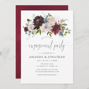 Invitation Burgundy et Navy Floral Engagement Party