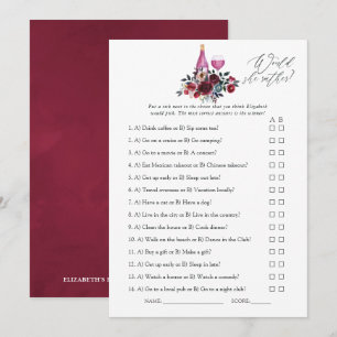 Invitation Burgundy et Navy Wine Tasting Fête des mariées