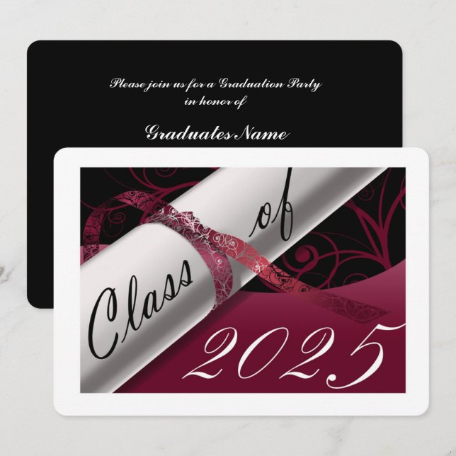 Invitation Burgundy et White Graduation Party (Devant / Derrière)