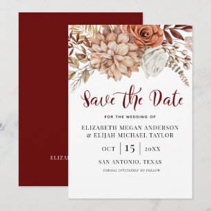 Invitation Burgundy Fall Boho Floral Enregistrer la date Invi