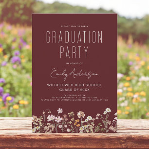 Invitation Burgundy Fleur sauvage Bloom Graduation Party