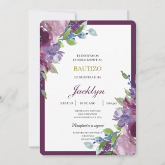 Invitation Burgundy floral baptism 