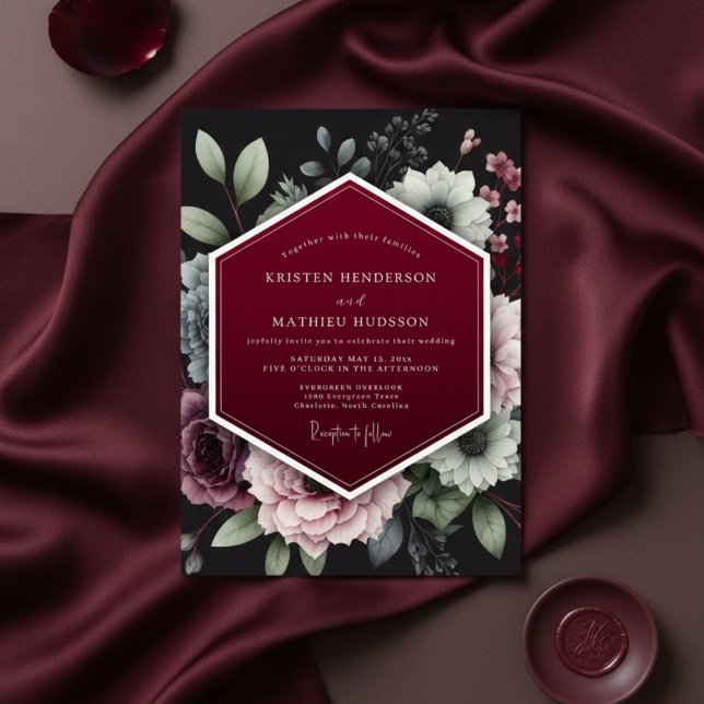 Invitation Burgundy Floral Dusk Wedding (Créateur téléchargé)