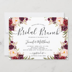 Invitation Burgundy Floral Élégant Script Bridal Brunch
