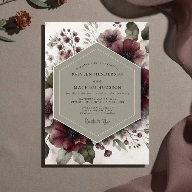 Invitation Burgundy Floral Ethereal Wedding (Créateur téléchargé)