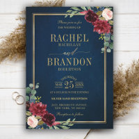 Burgundy Floral Gold Navy Bleu Russe Mariage