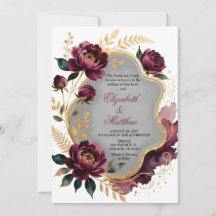 Burgundy Floral Gray Gold Luxury Wedding