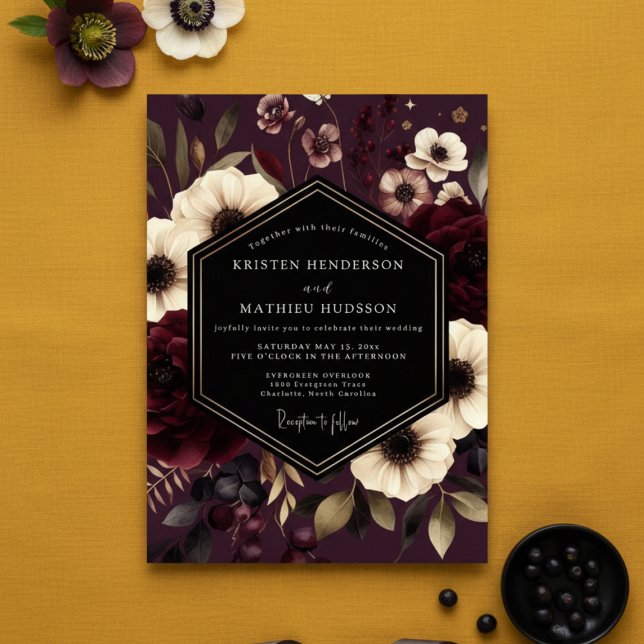 Invitation Burgundy Floral Night Wedding (Créateur téléchargé)