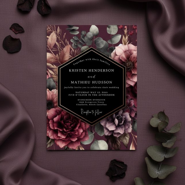 Invitation Burgundy Floral Romance Wedding (Créateur téléchargé)