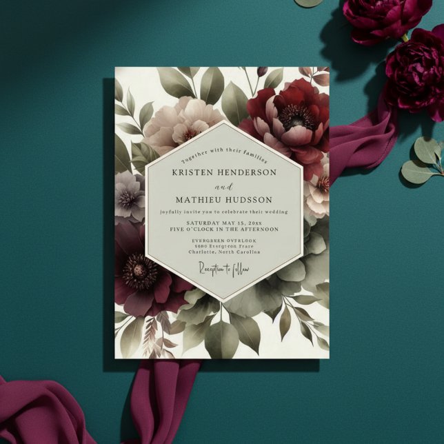 Invitation Burgundy Floral Twilight Wedding (Créateur téléchargé)