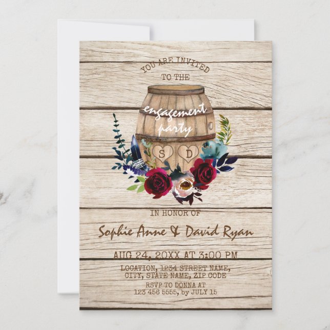 Invitation Burgundy Floral Vin Barrel (Devant)