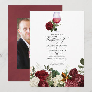Invitation Burgundy Floral Vin Dégustation Mariage Photo