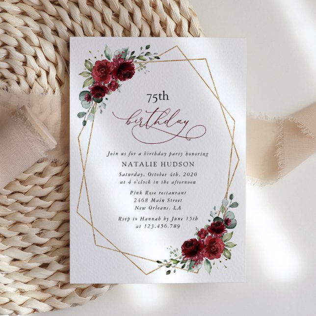 Invitation Burgundy Flowers, Red Flowers, Boho, Birthday (Créateur téléchargé)