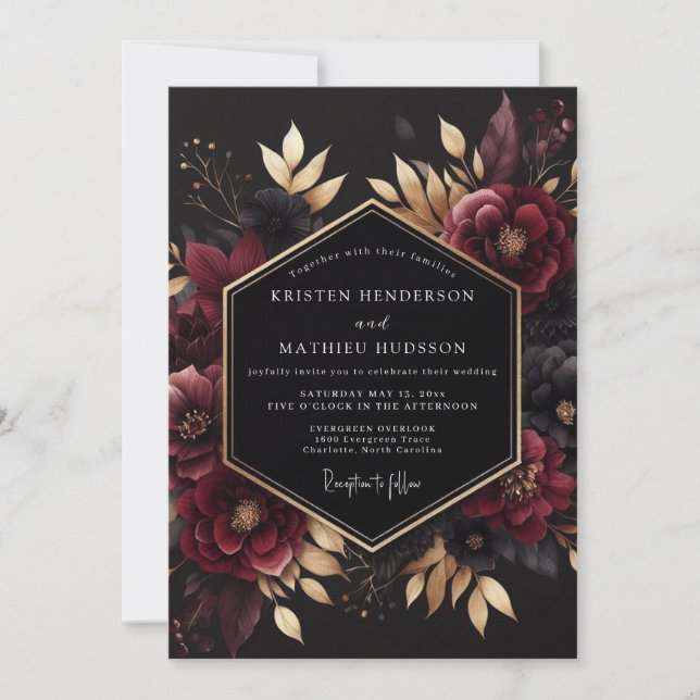Invitation Burgundy Gilded Noir Wedding (Devant)
