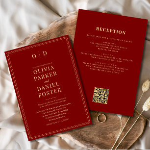 Invitation Burgundy Gold All in One QR Code Mariage