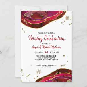 Invitation Burgundy Gold Aquarelle Géode Agate Fête