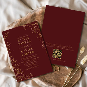 Invitation Burgundy Gold Elegalist minimaliste QR Code Mariag