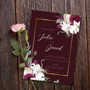 Invitation Burgundy Gold - Élégant mariage Floral Luxe