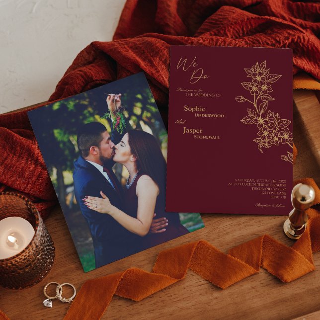 Invitation Burgundy Gold Floral Nous faisons Mariage photo (Créateur téléchargé)