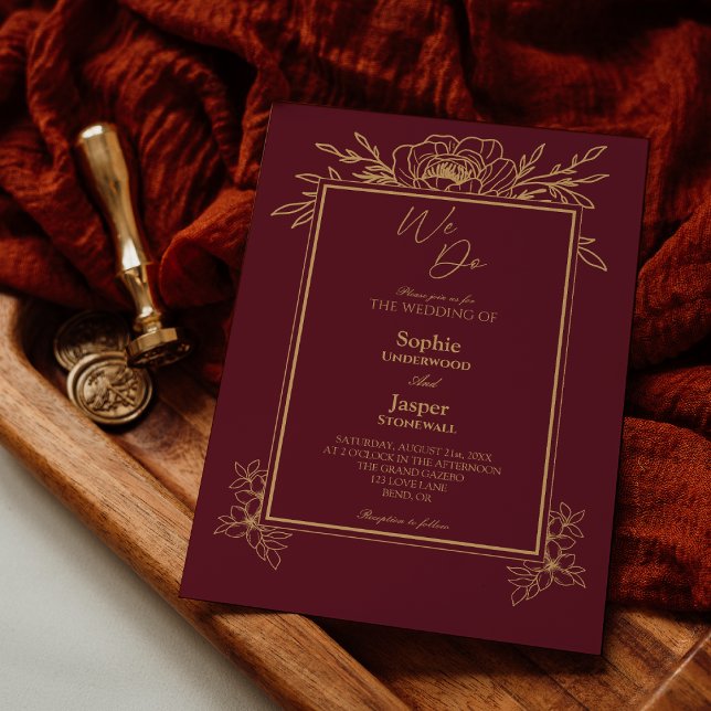 Invitation Burgundy Gold Floral Simple Nous faisons Mariage (Créateur téléchargé)