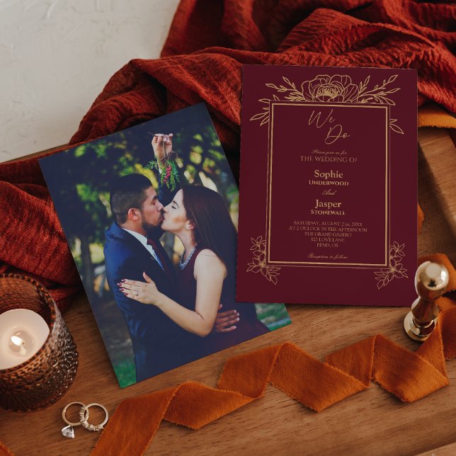 Invitation Burgundy Gold Floral Simple Nous faisons Mariage p (Créateur téléchargé)