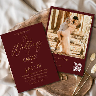 Invitation Burgundy Gold Mariage QR Code Script photo