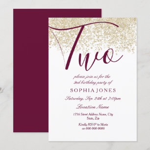 Invitation Burgundy Gold Parties scintillant 2ème anniversair