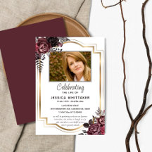 Burgundy & Gold Photo Floral Célébration de la vie