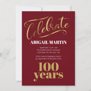 Invitation Burgundy Gold White 100e fête d'anniversaire